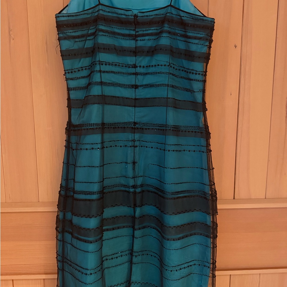 Rimini Teal Strapless Dress with Black Striped Overlay